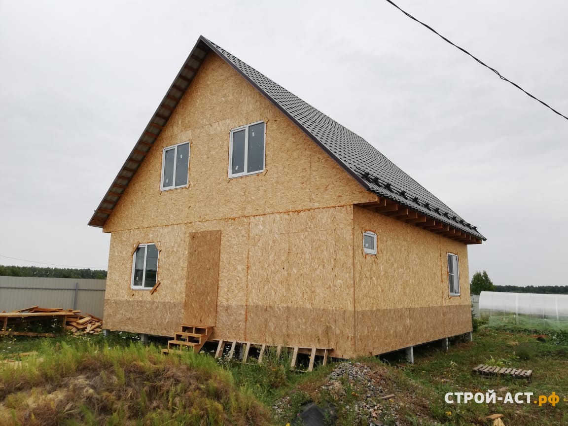 Обшить каркасный дом сайдингом Деке Блокхаус цвет Орех 148 м2 с  комплектующими Пломбир и цоколем Бург Темный р194/291 » 